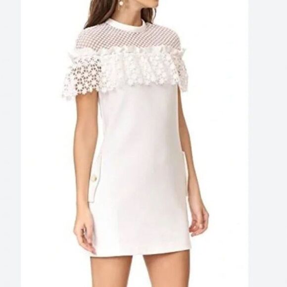 Self-Portrait Floral Frill Mini Dress White Sz 8 Romantic Feminine - Picture 1 of 15